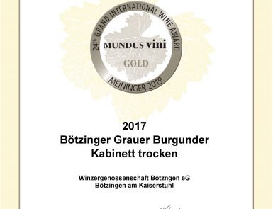Mundus Vidi Urkunde Prämierter Wein Bötzinger