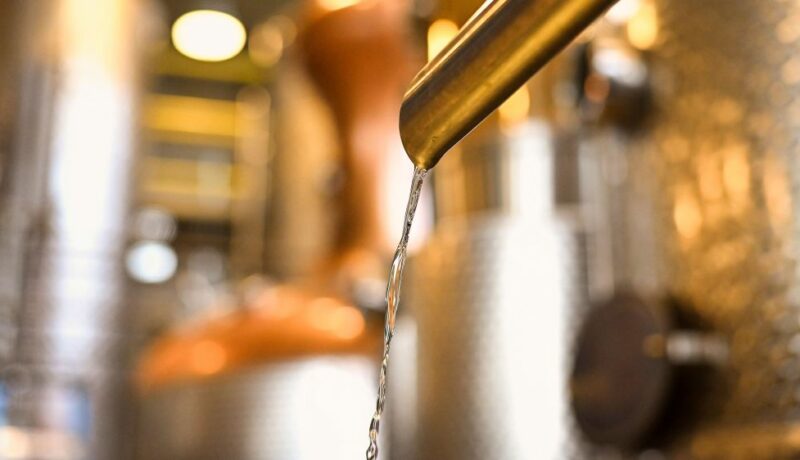 Clear,Spirit,Drips,From,A,Whiskey,Still,After,A,Distillation.