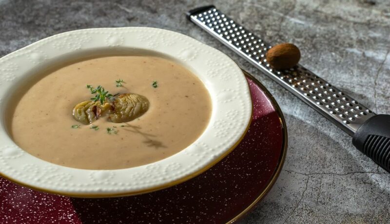 A,Plate,Of,Cream,Soup,Of,Chestnut,Served,At,The